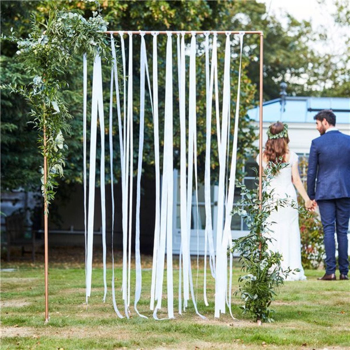 Botanical Wedding White Ribbon Hanging Backdrop