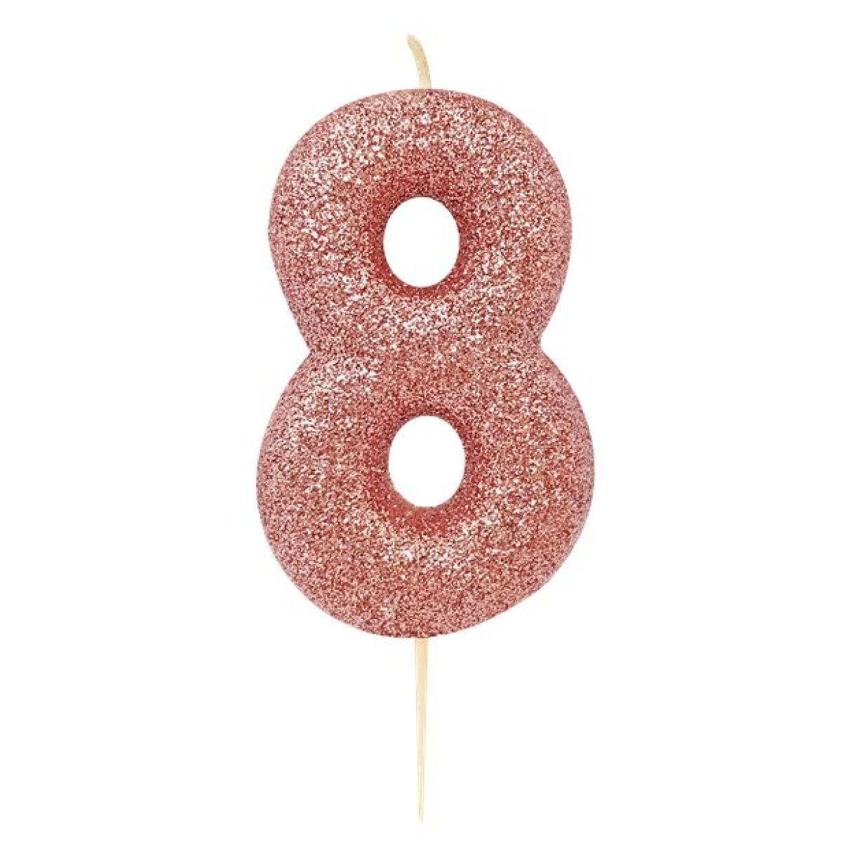 Rose Gold Glitter Number 8 Candle - 7cm