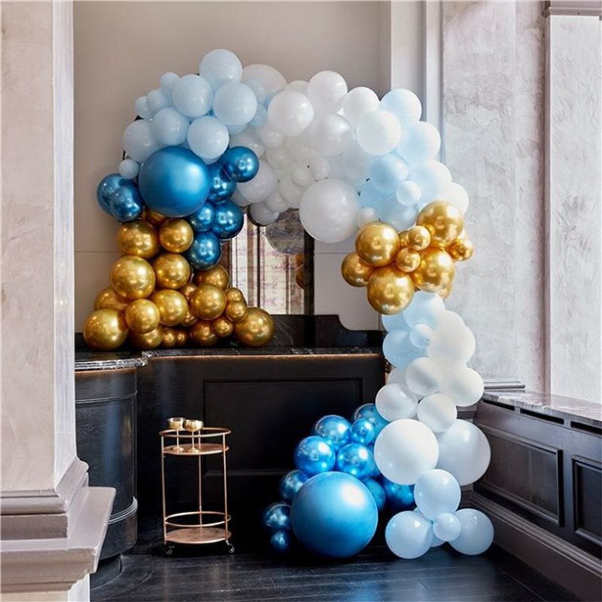 Blue & Gold Chrome Large Balloon Arch DIY Kit