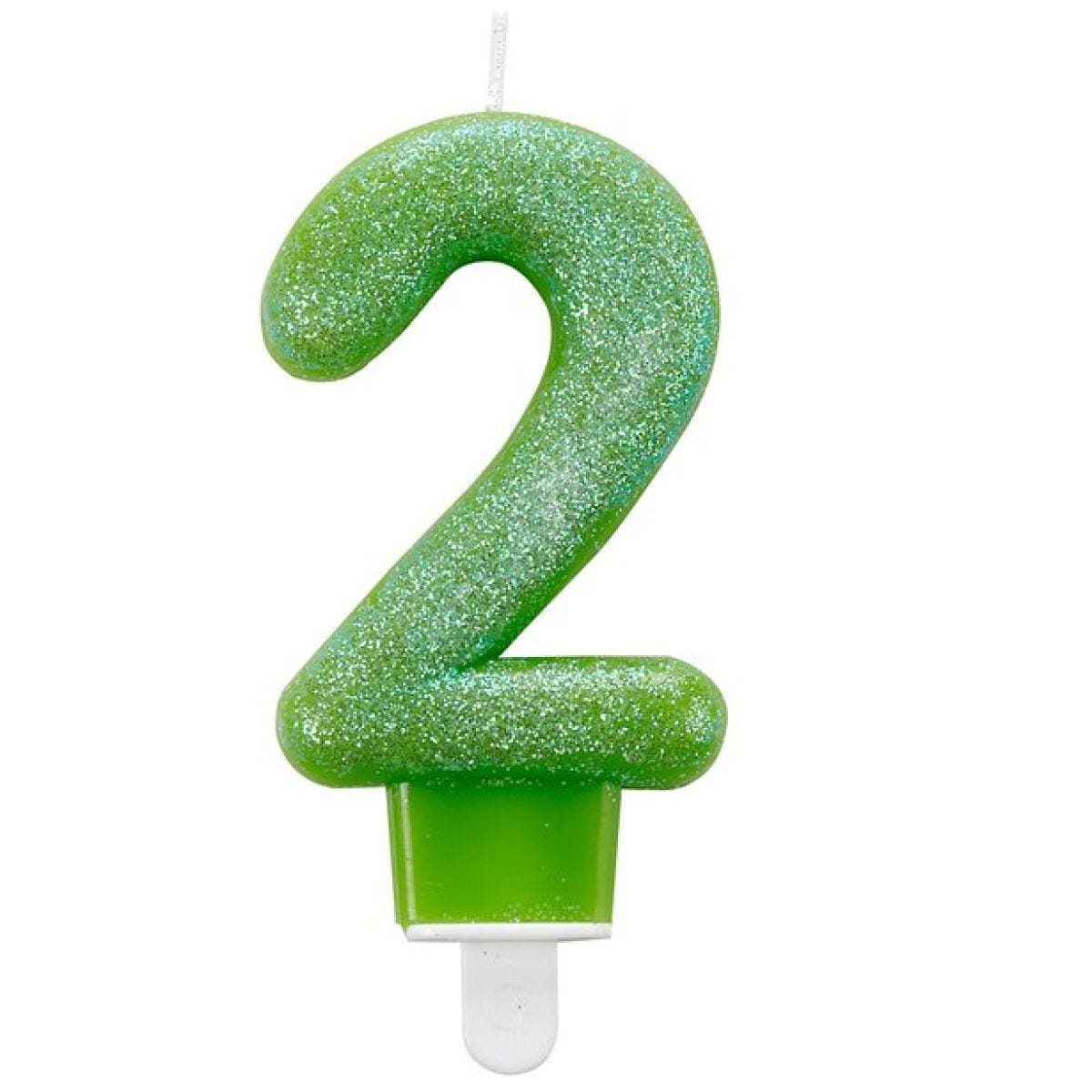 Green Glitter Number 2 Candle - 7.5cm