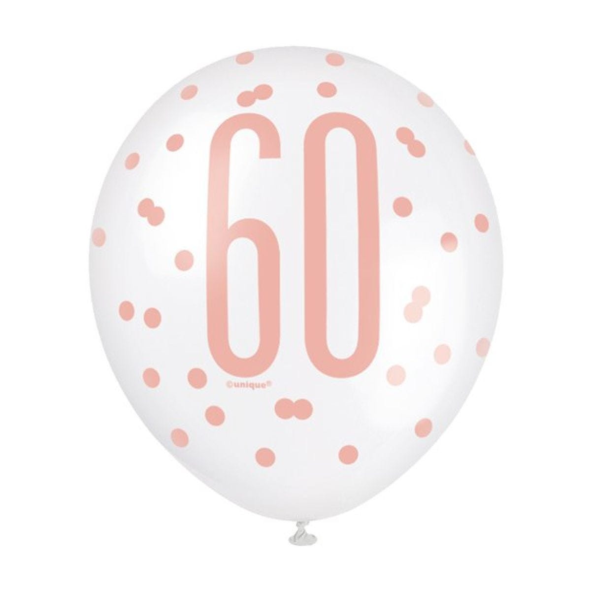 Rose Gold Glitz 60th Birthday Balloons - 12" Latex