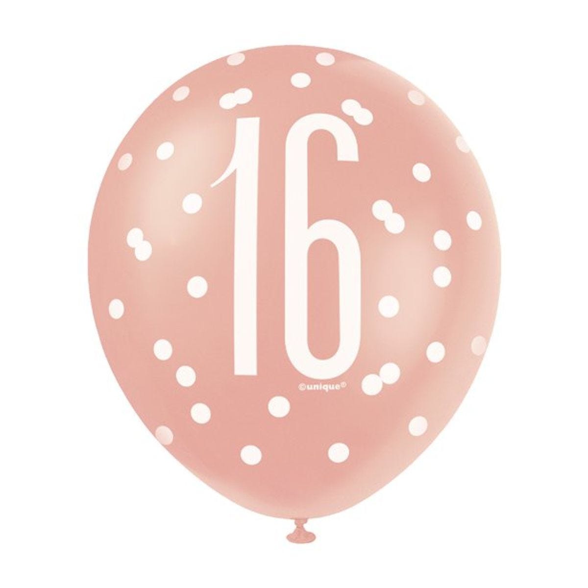 Rose Gold Glitz 16th Birthday Balloons - 12" Latex