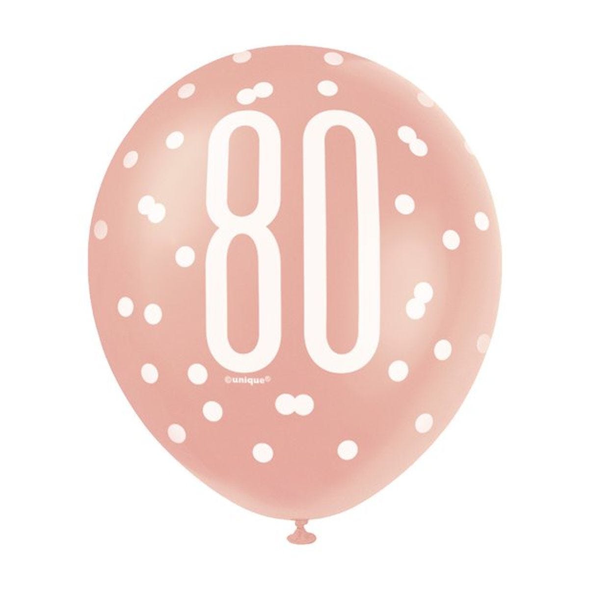 Rose Gold Glitz 80th Birthday Balloons - 12" Latex