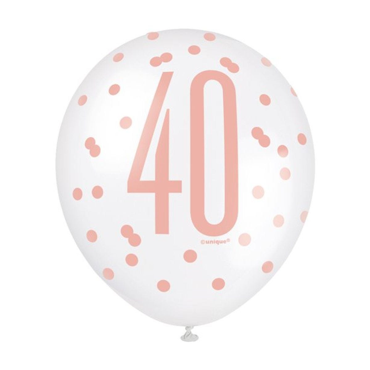 Rose Gold Glitz 40th Birthday Balloons - 12" Latex