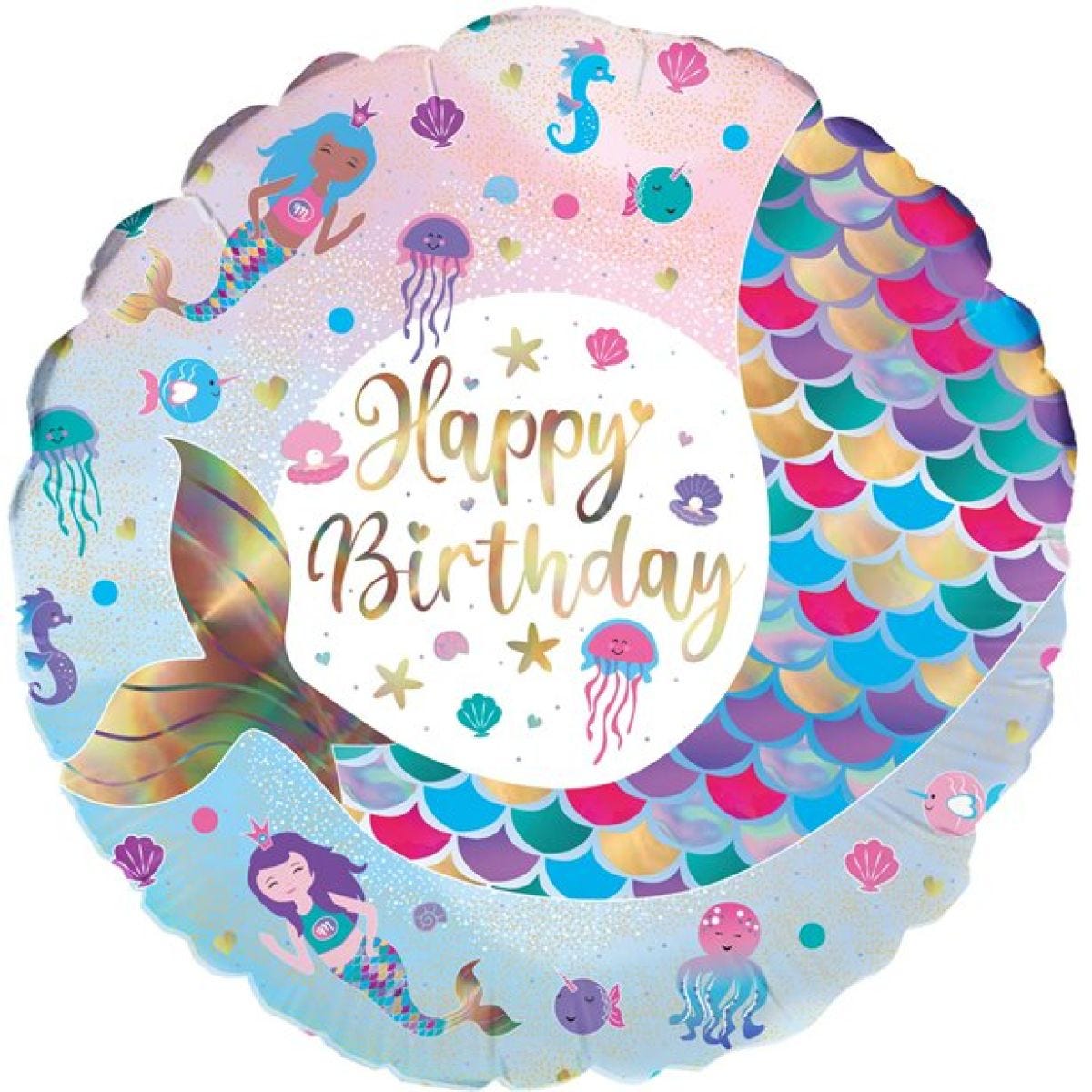 Iridecent Mermaid Happy Birthday Foil Balloon - 18"