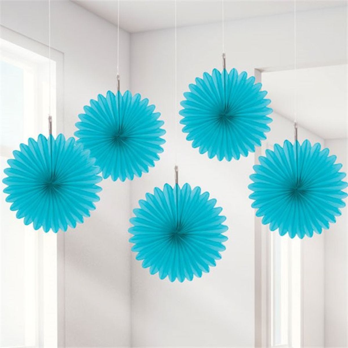 Turquoise Paper Fan Decorations - 15cm