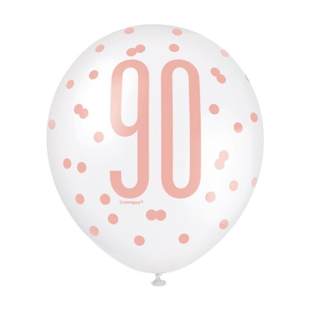 Rose Gold Glitz 90th Birthday Balloons - 12" Latex