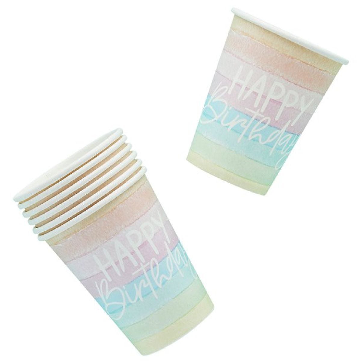 Eco Pastel Rainbow Happy Birthday Paper Cups