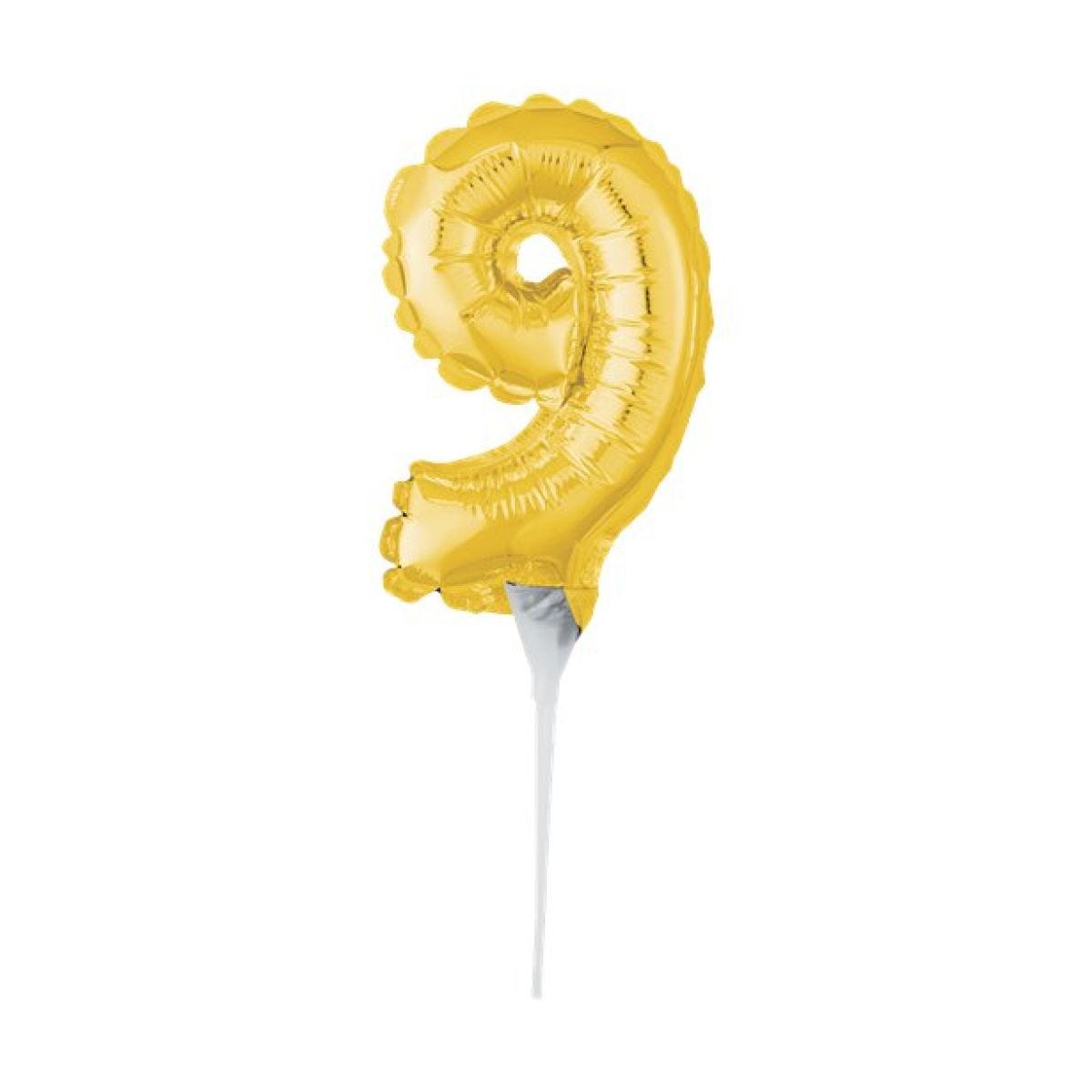 Air-Filled Gold Balloon Number 9 Cake Topper - 15cm