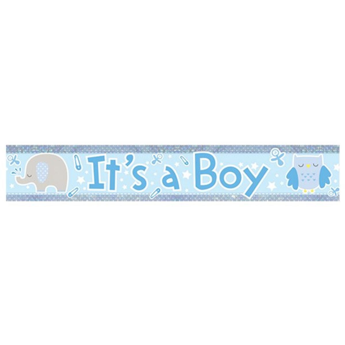 Blue &apos;It&apos;s a Boy&apos; Holographic Foil Banner - 2.7m