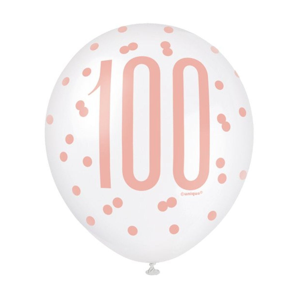 Rose Gold Glitz 100th Birthday Balloons - 12" Latex