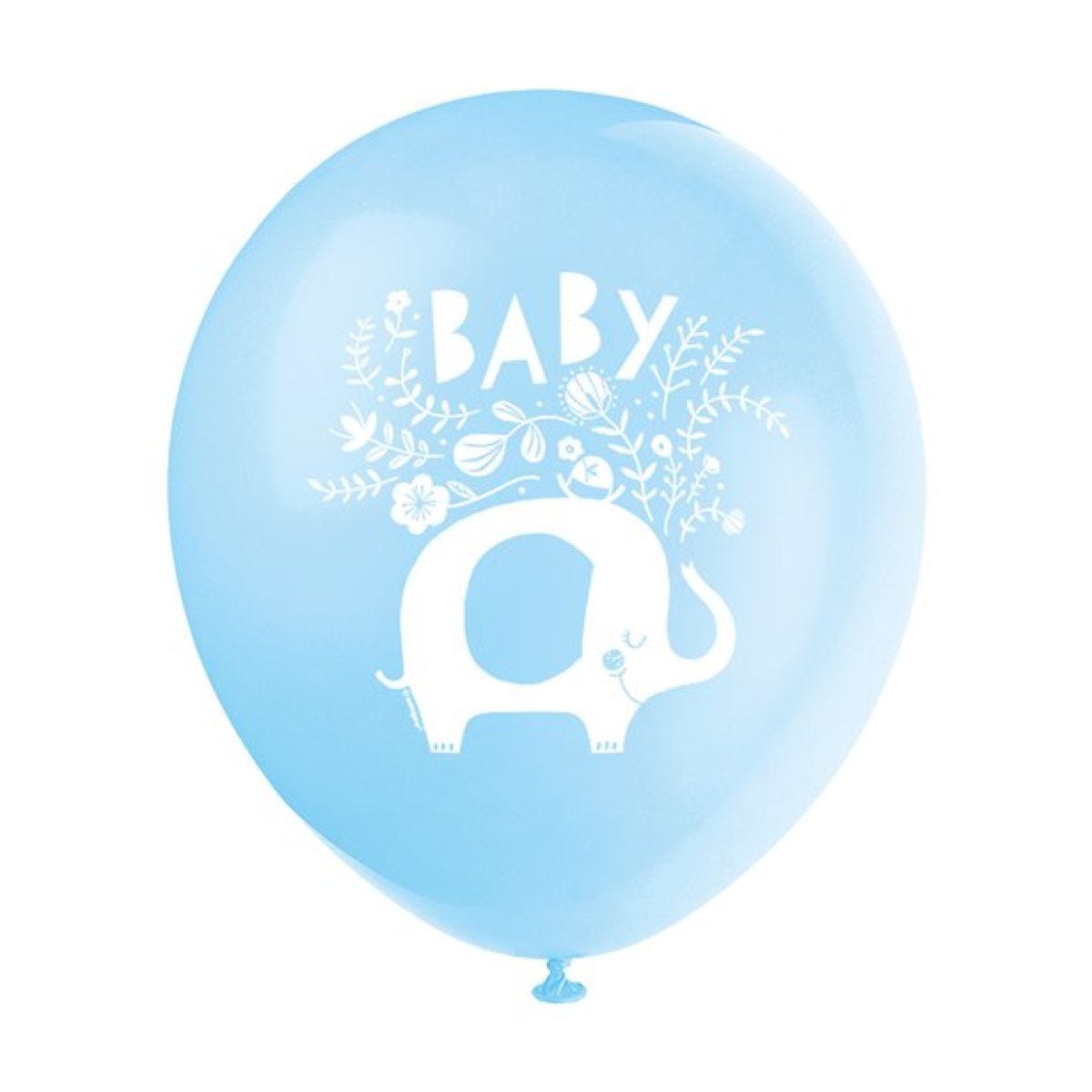 Blue Floral Elephant Latex Balloons - 12" (8pk)
