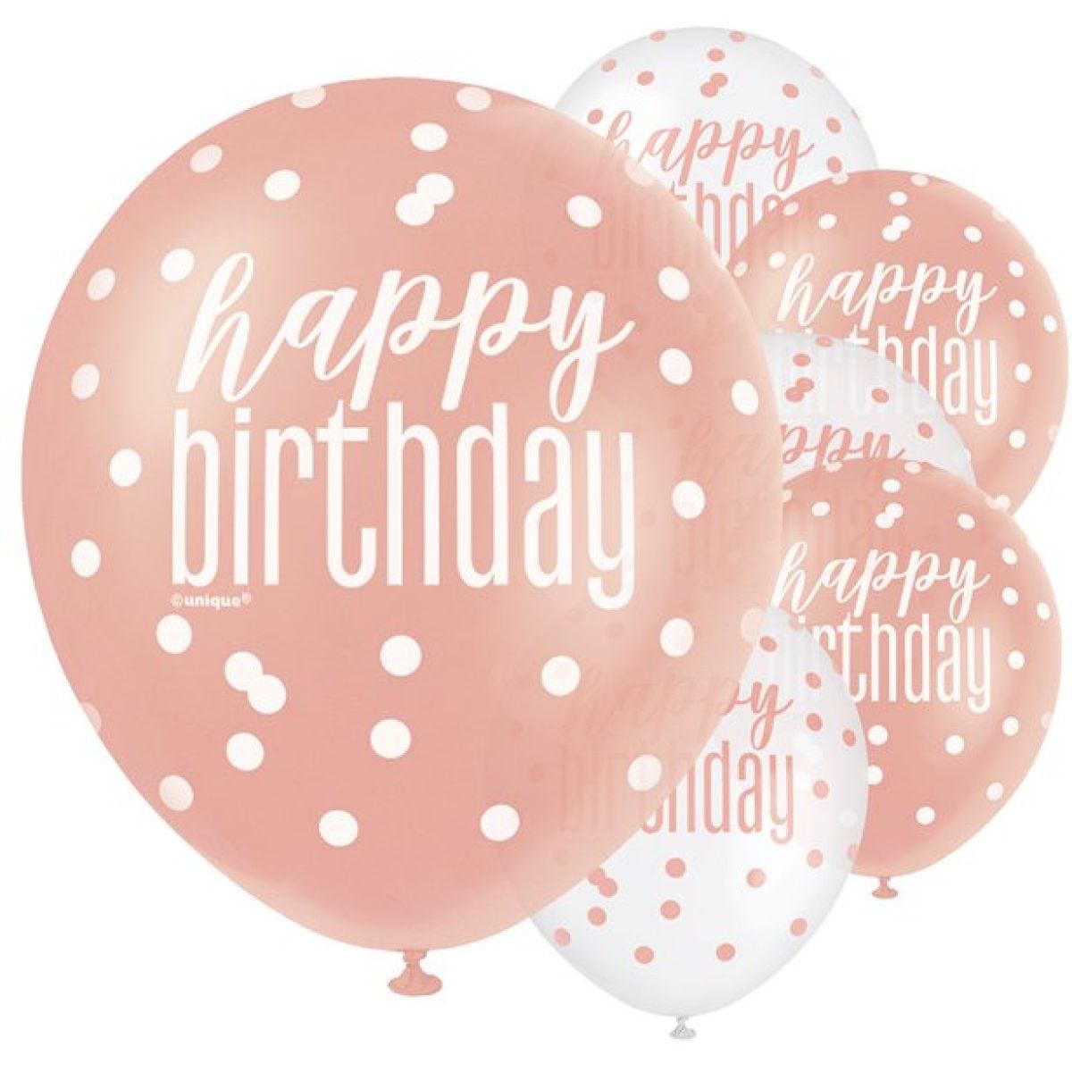 Rose Gold Glitz Happy Birthday Balloons - 12" Latex