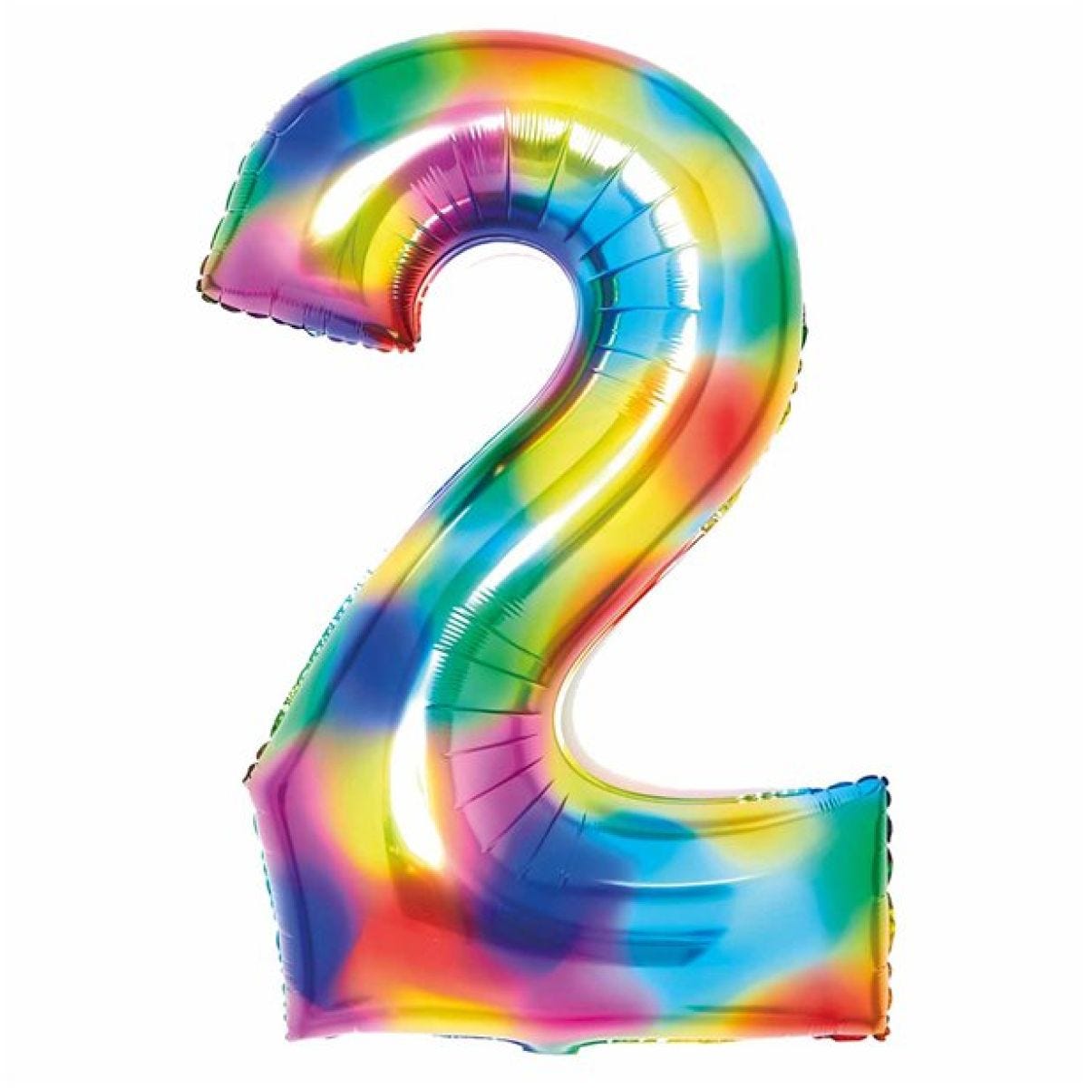Number 2 Rainbow Foil Balloon - 34"