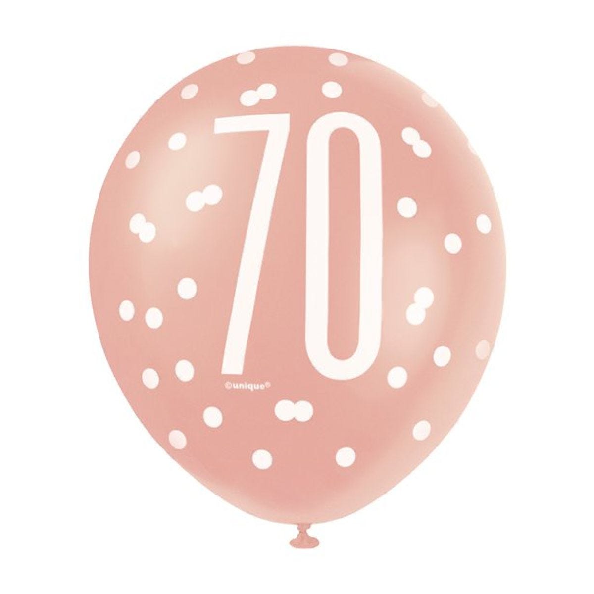 Rose Gold Glitz 70th Birthday Balloons - 12" Latex
