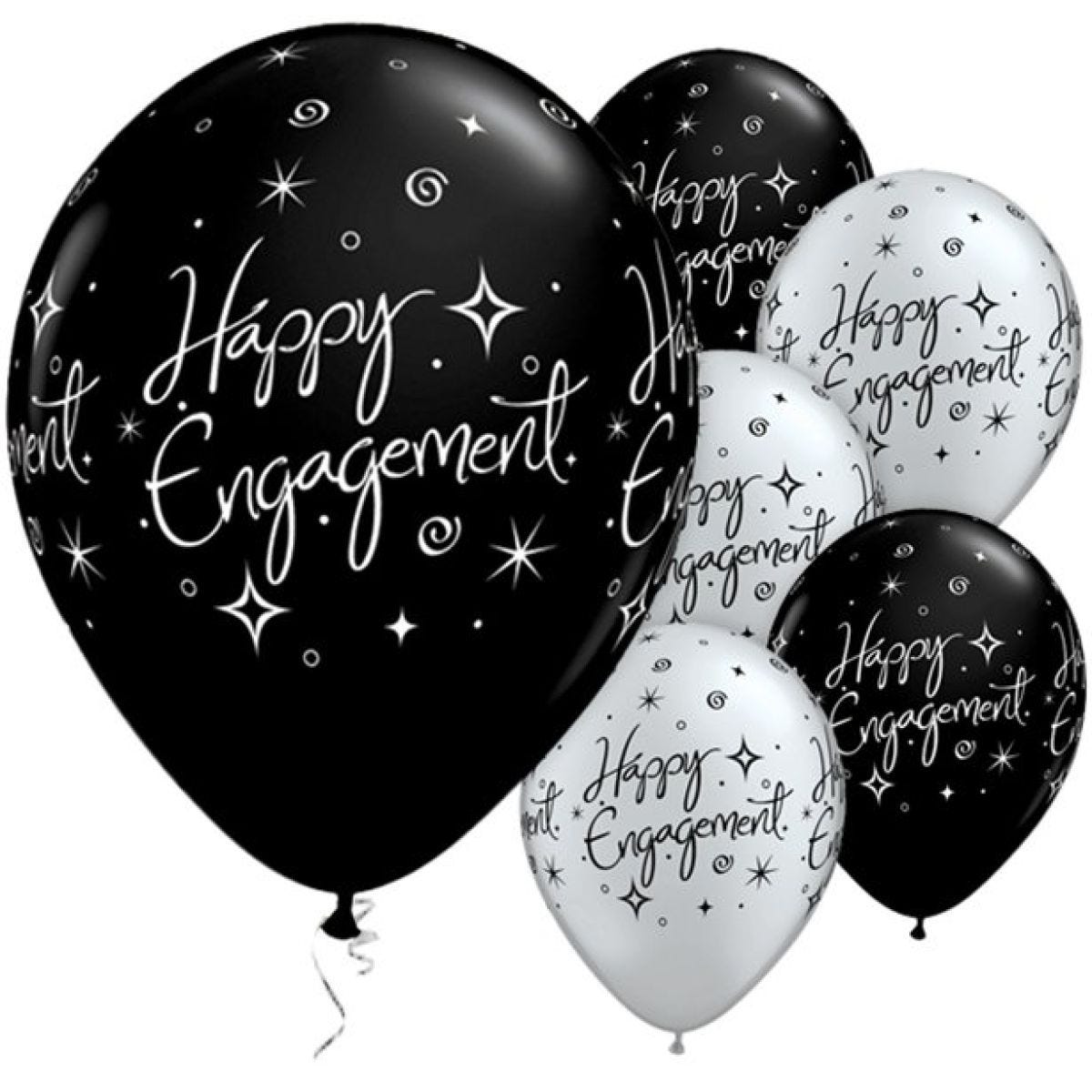 Happy Engagement Black & Silver Balloons - 11" Latex