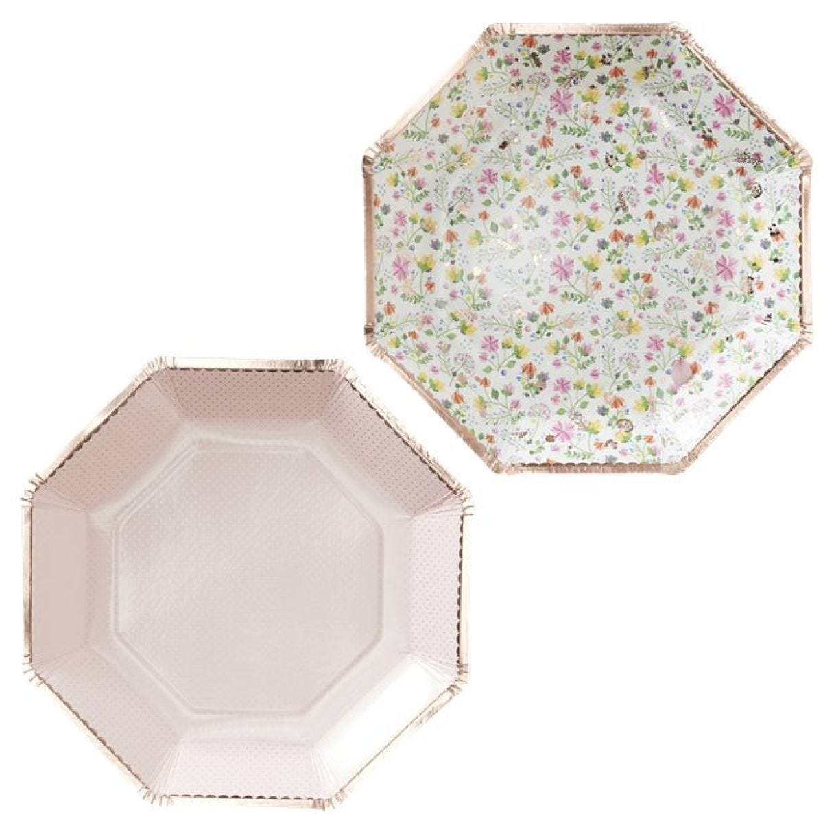 Ditsy Floral & Rose Gold Polka Dot Paper Plates - 23cm (8pk)