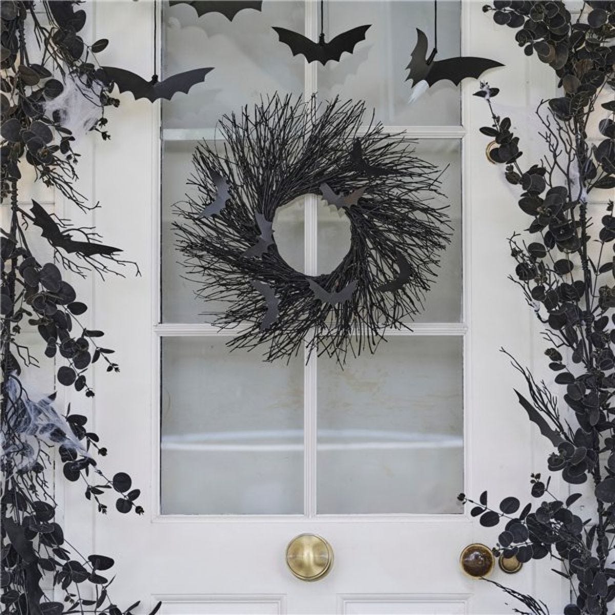 Black Twig Wreath with Bats