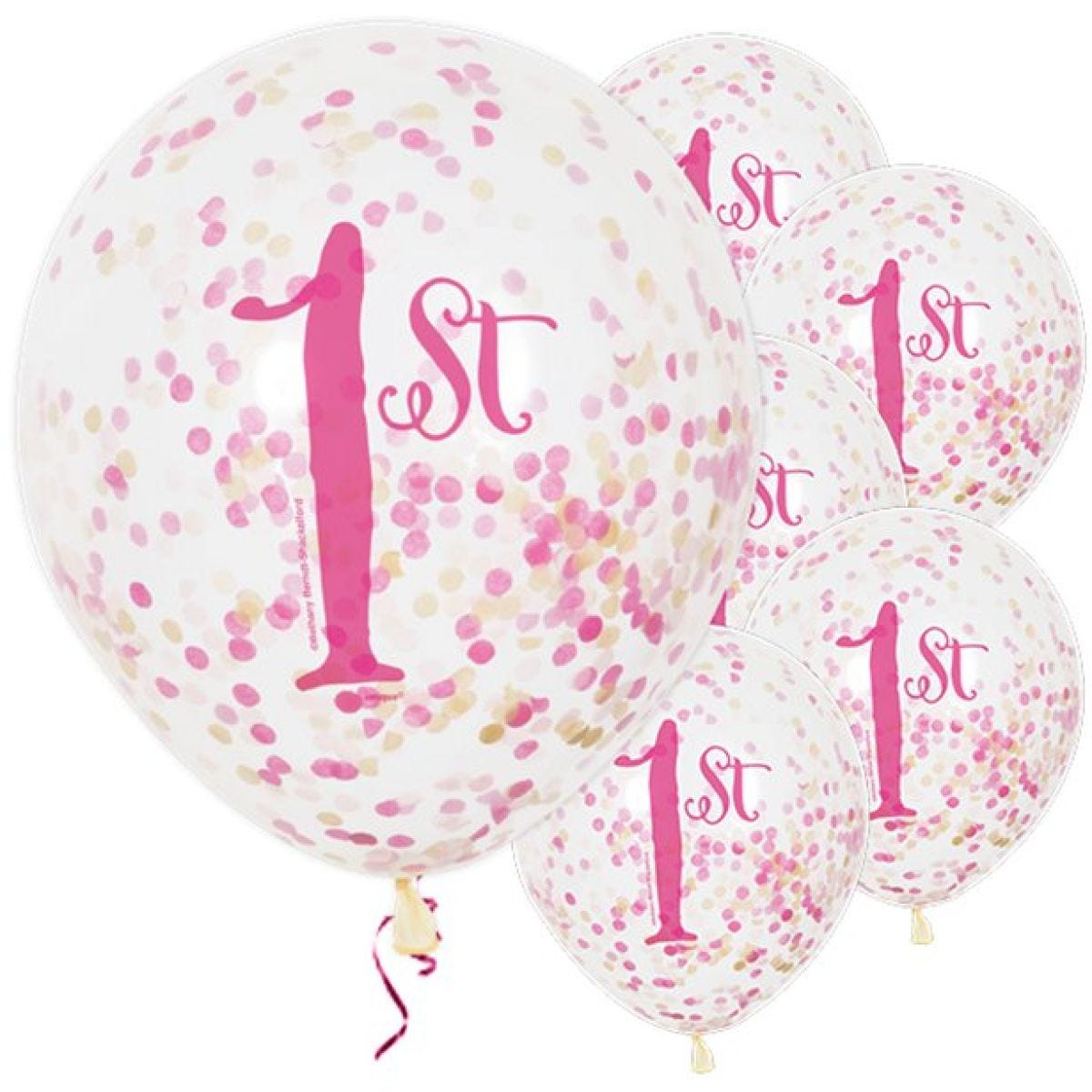 1st Birthday Pink Confetti Balloons - 12" Latex