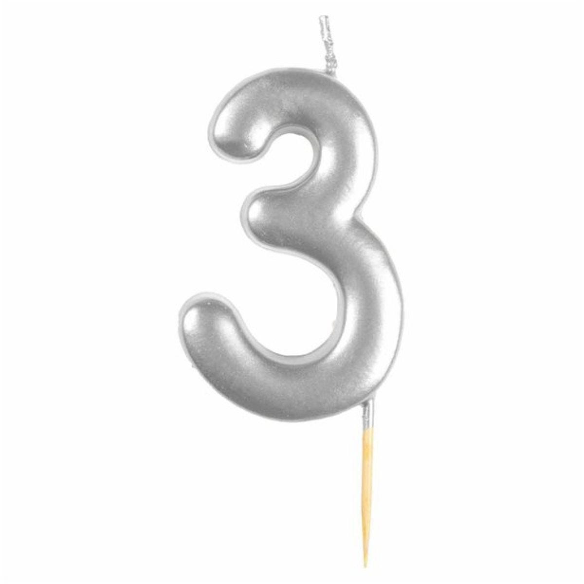 Number 3 Silver Candle