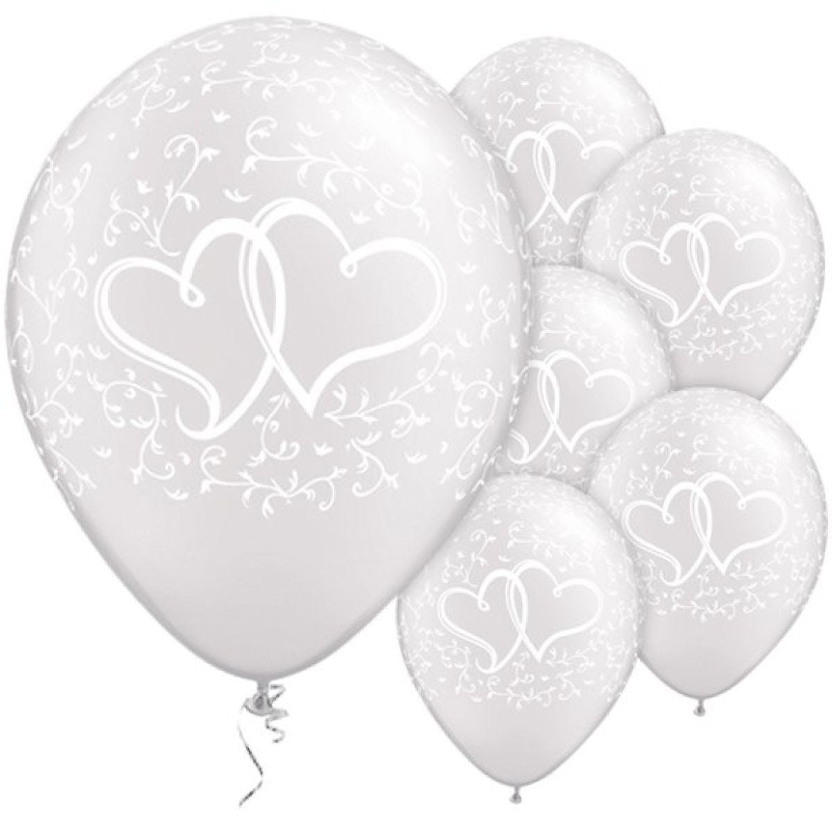 White Entwined Hearts Wedding Balloons - 11" Latex