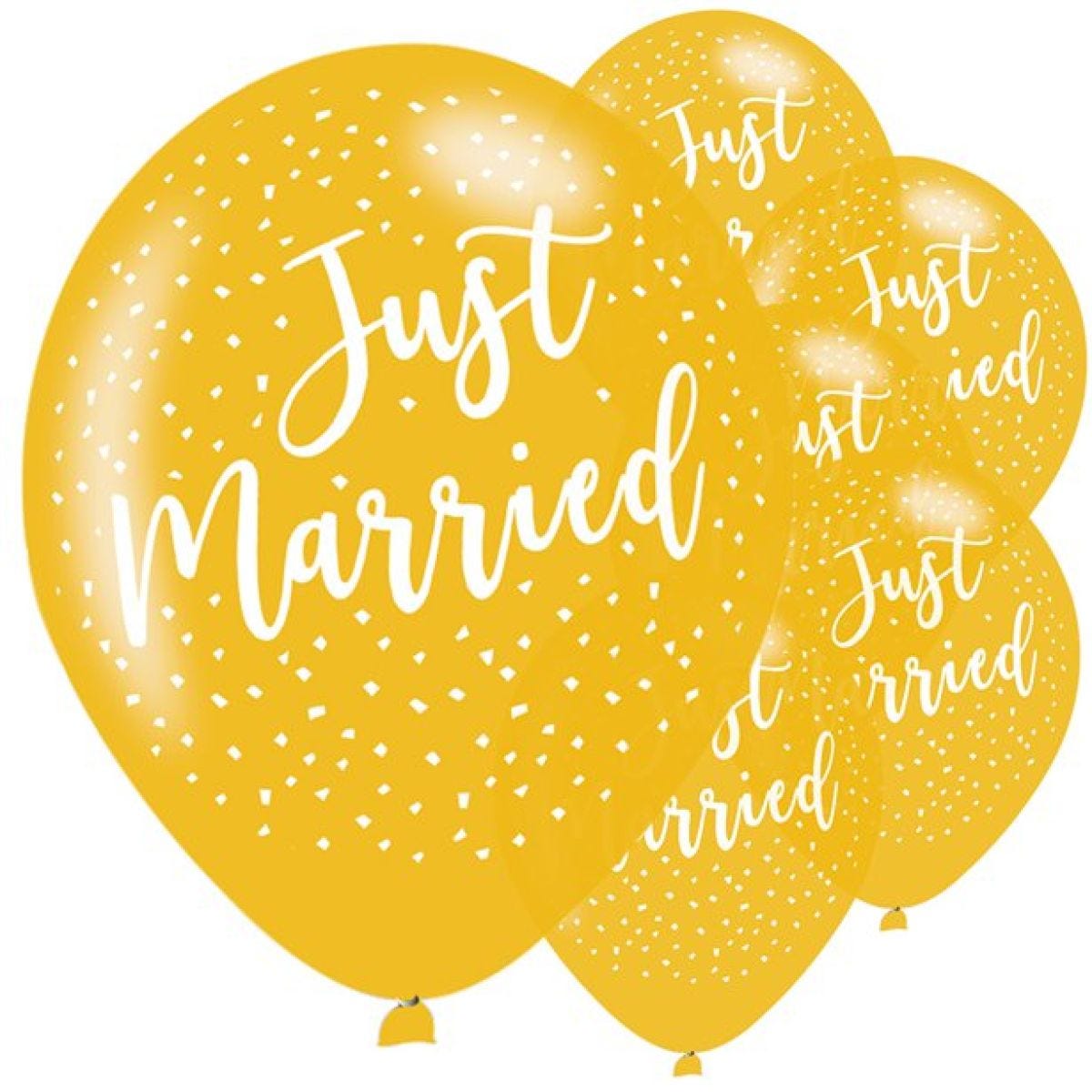 Just Married Gold Latex Balloons - 11"