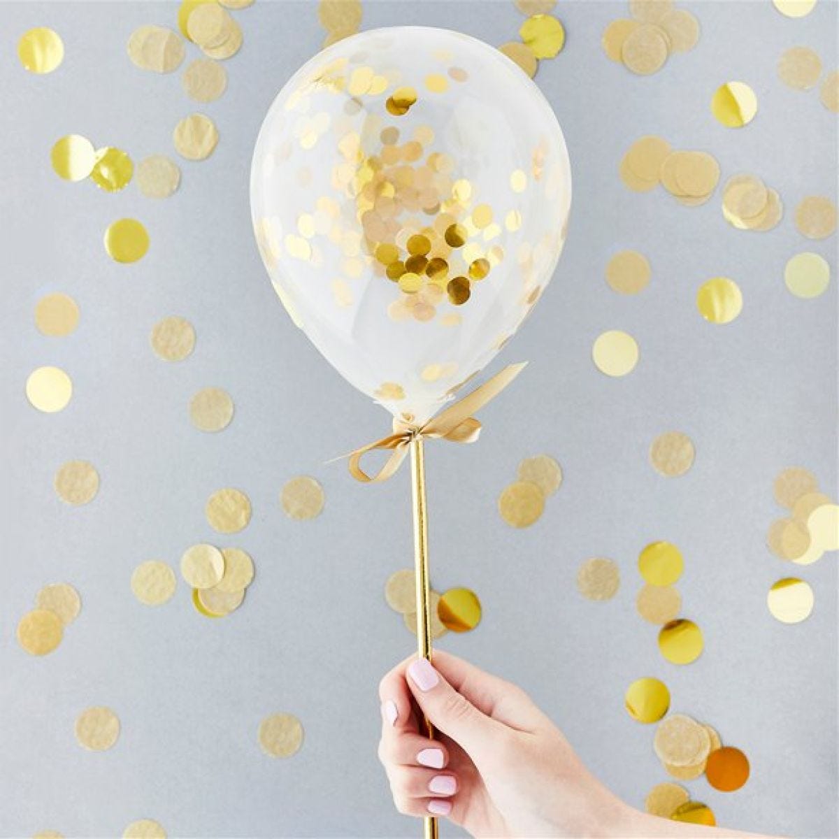 Gold Mini Confetti Balloon Wands - 5" Latex