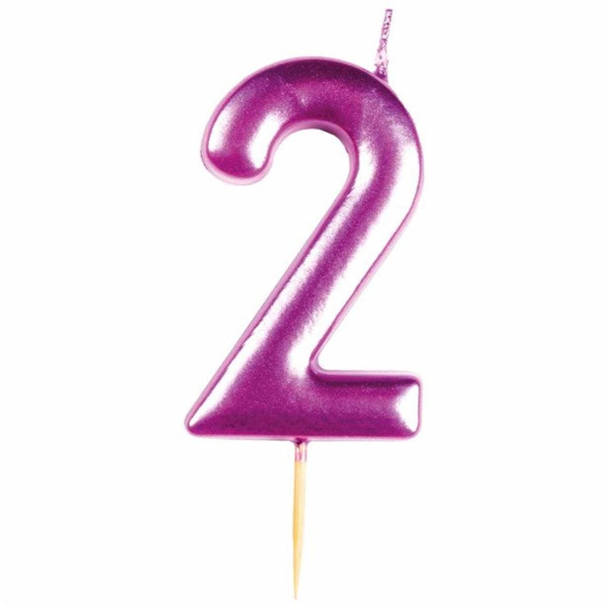 Number 2 Metallic Pink Candle