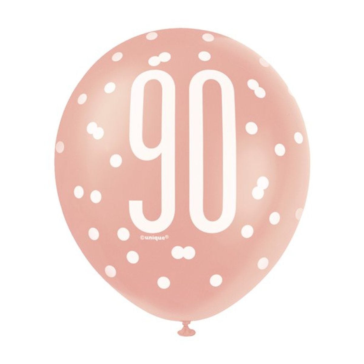 Rose Gold Glitz 90th Birthday Balloons - 12" Latex