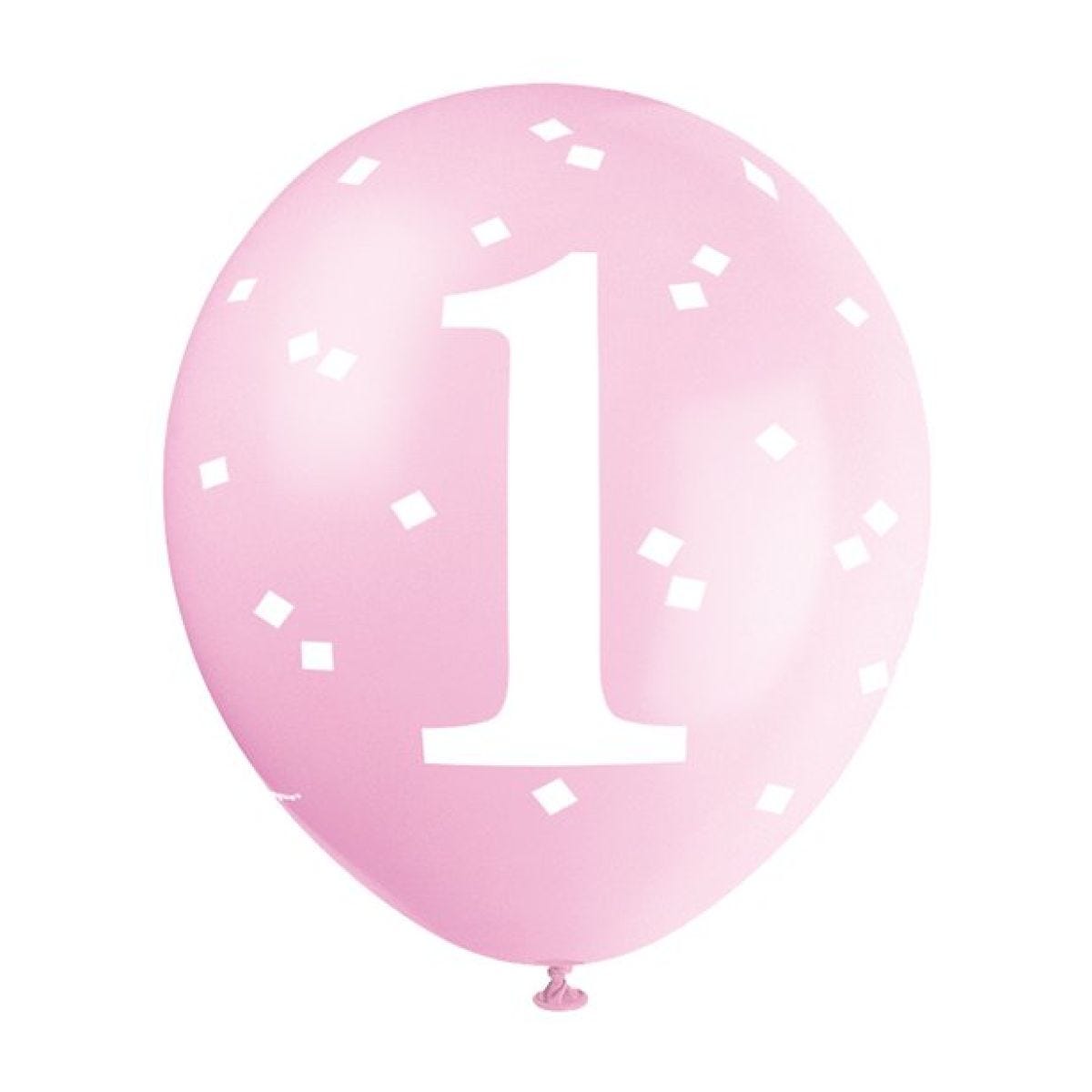 1st Birthday Pink Latex Balloons - 12"