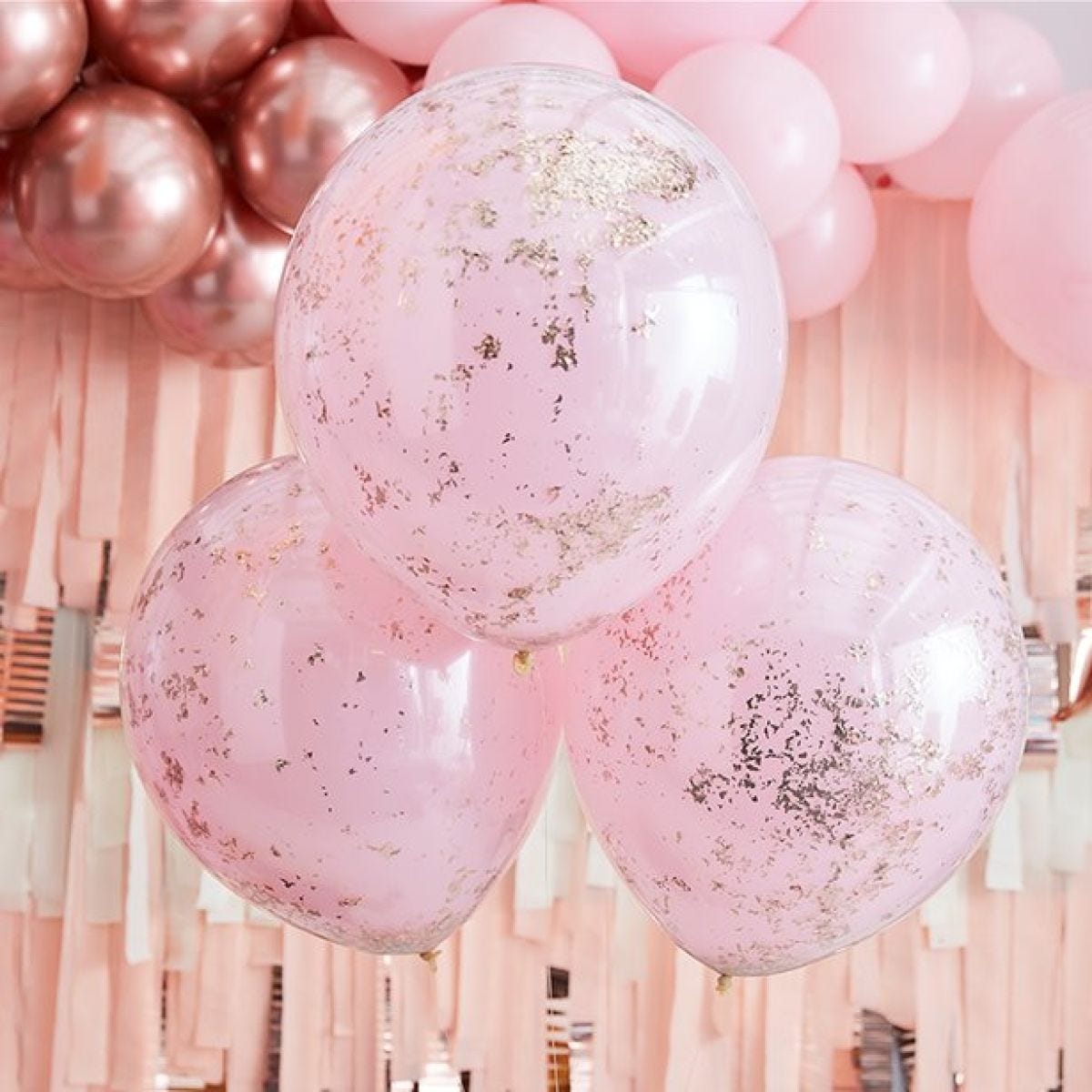 Double Layered Pink & Rose Gold Confetti Latex Balloons - 18"