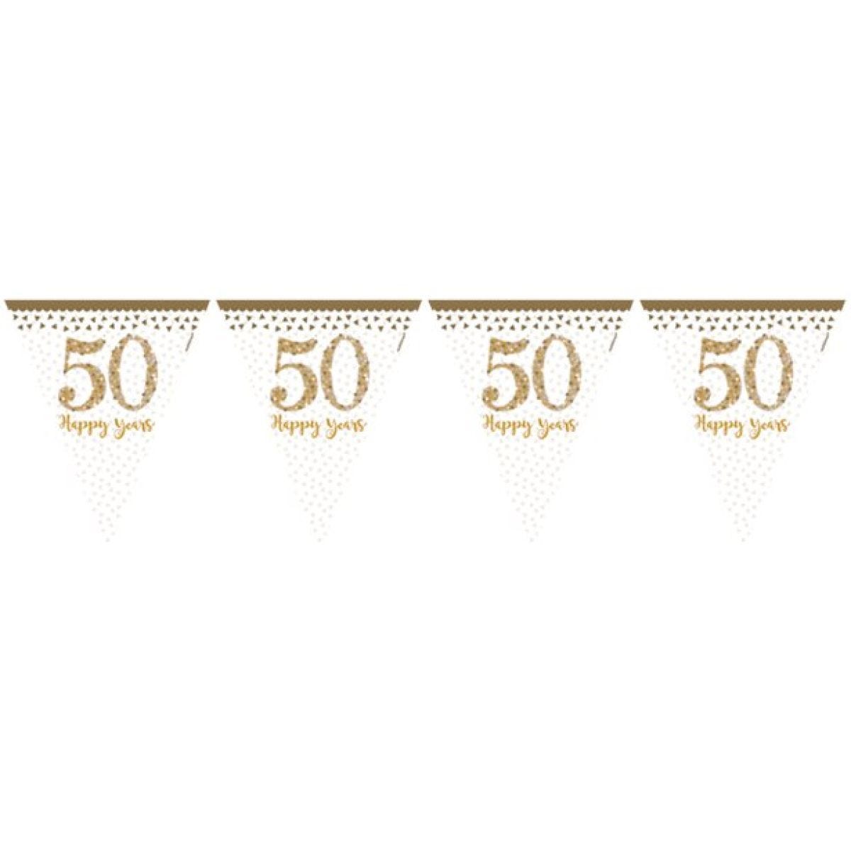 50th Gold Sparkling Wedding Anniversary Plastic Flag Bunting - 4m