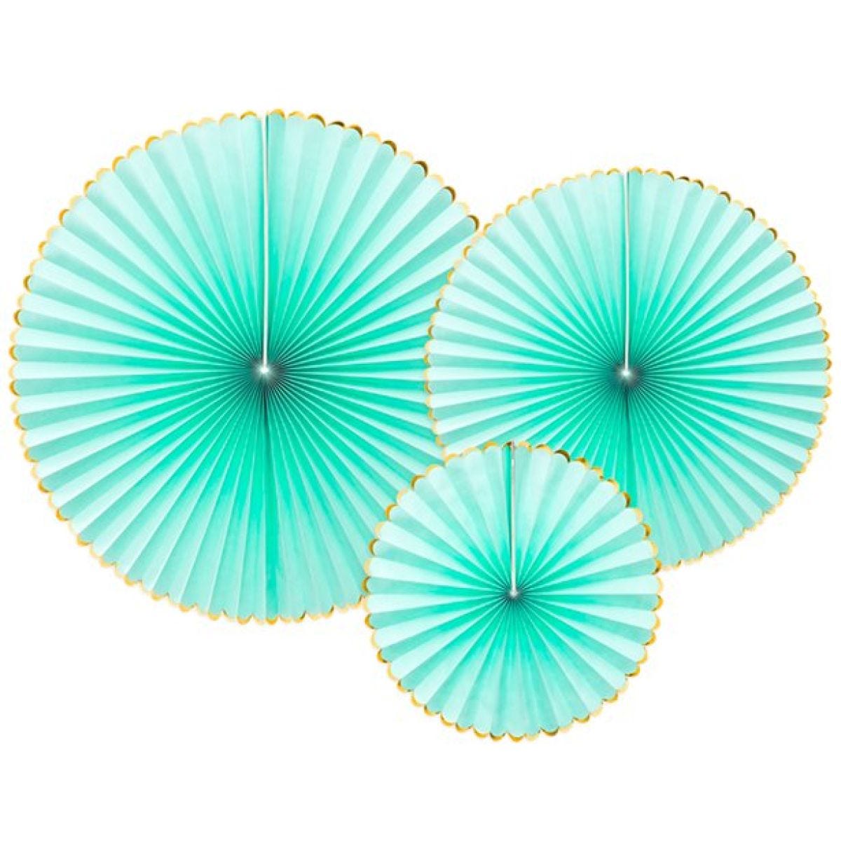 Mint Green & Gold Paper Fans (3pk)