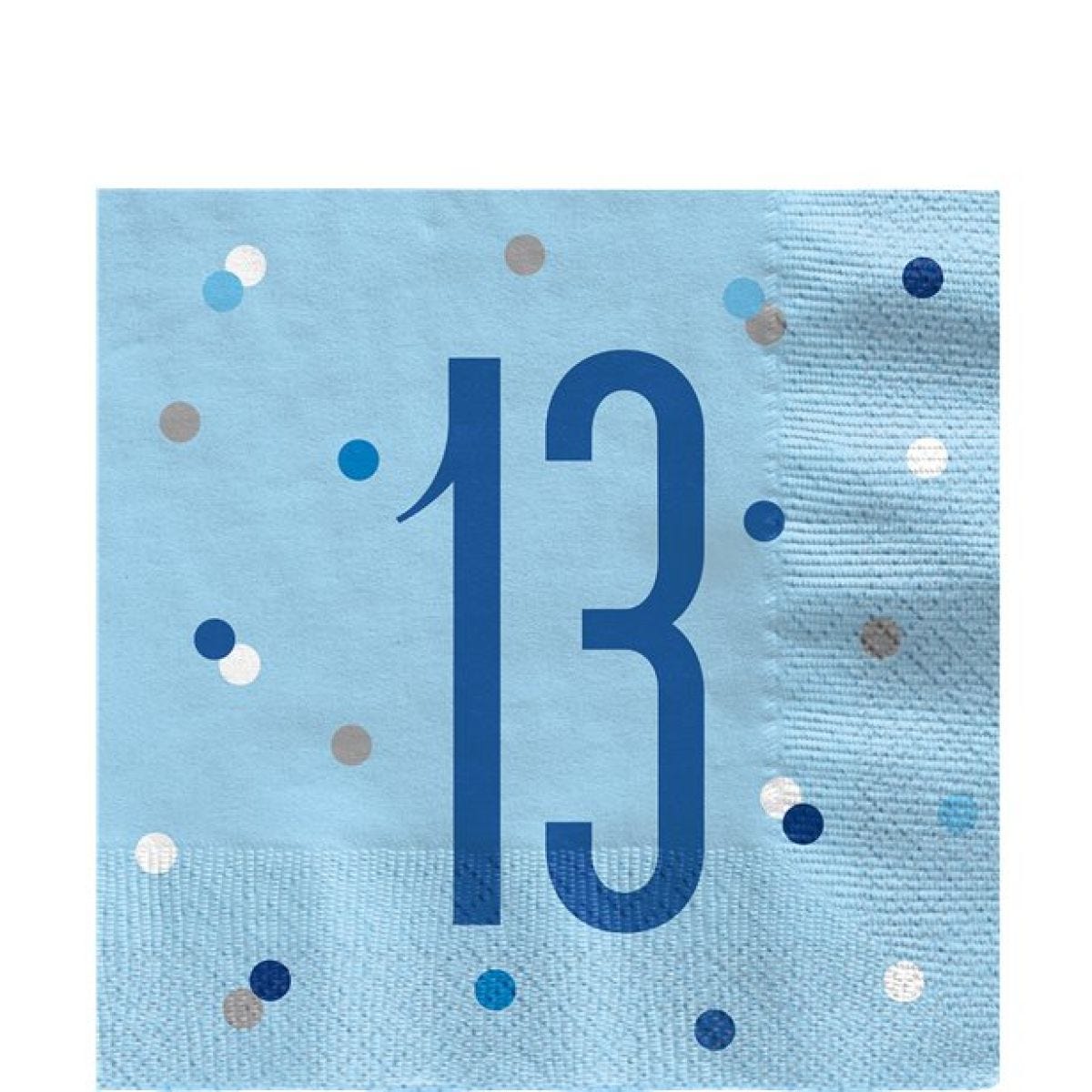 Blue 13th Birthday Paper Napkins - 33cm