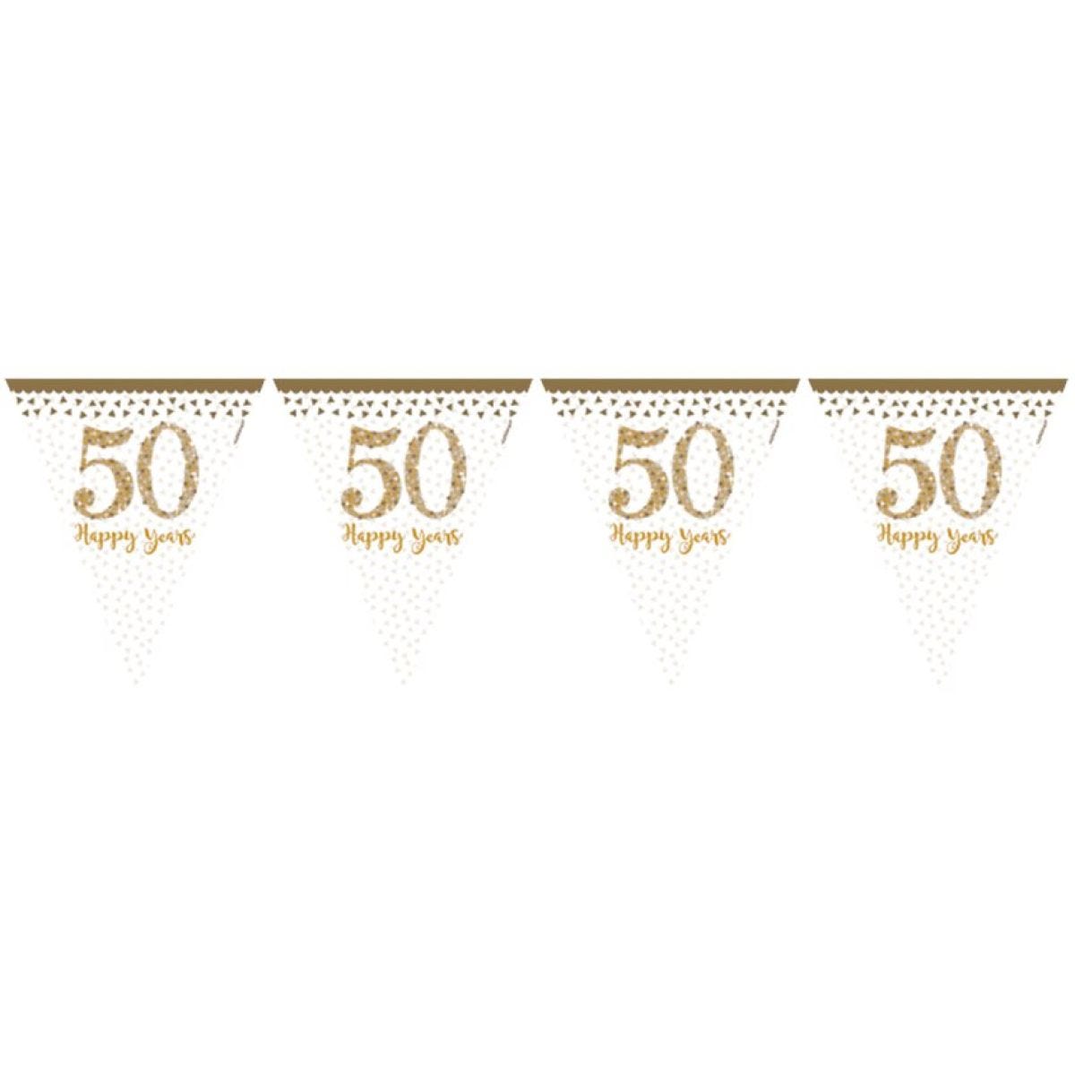 50th Gold Sparkling Wedding Anniversary Plastic Flag Bunting - 4m