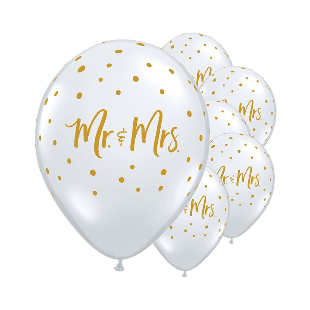 Mr & Mrs Gold Dots Diamond Clear Balloons - 11" Latex