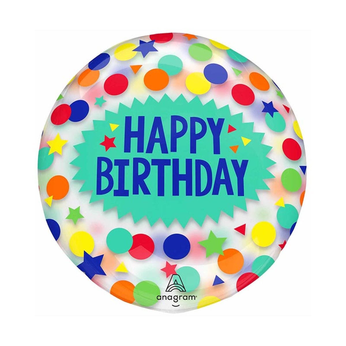 Happy Birthday Dots & Stars Clearz Balloon - 18"