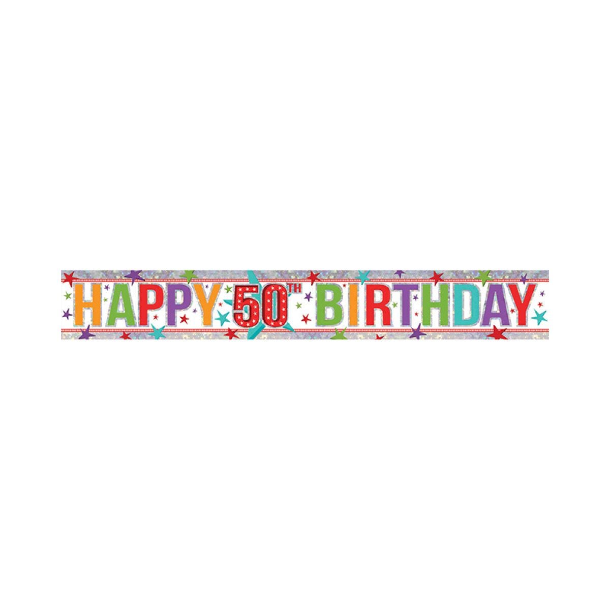 Multi Coloured &apos;Happy 50th Birthday&apos; Holographic Foil Banner - 2.7m