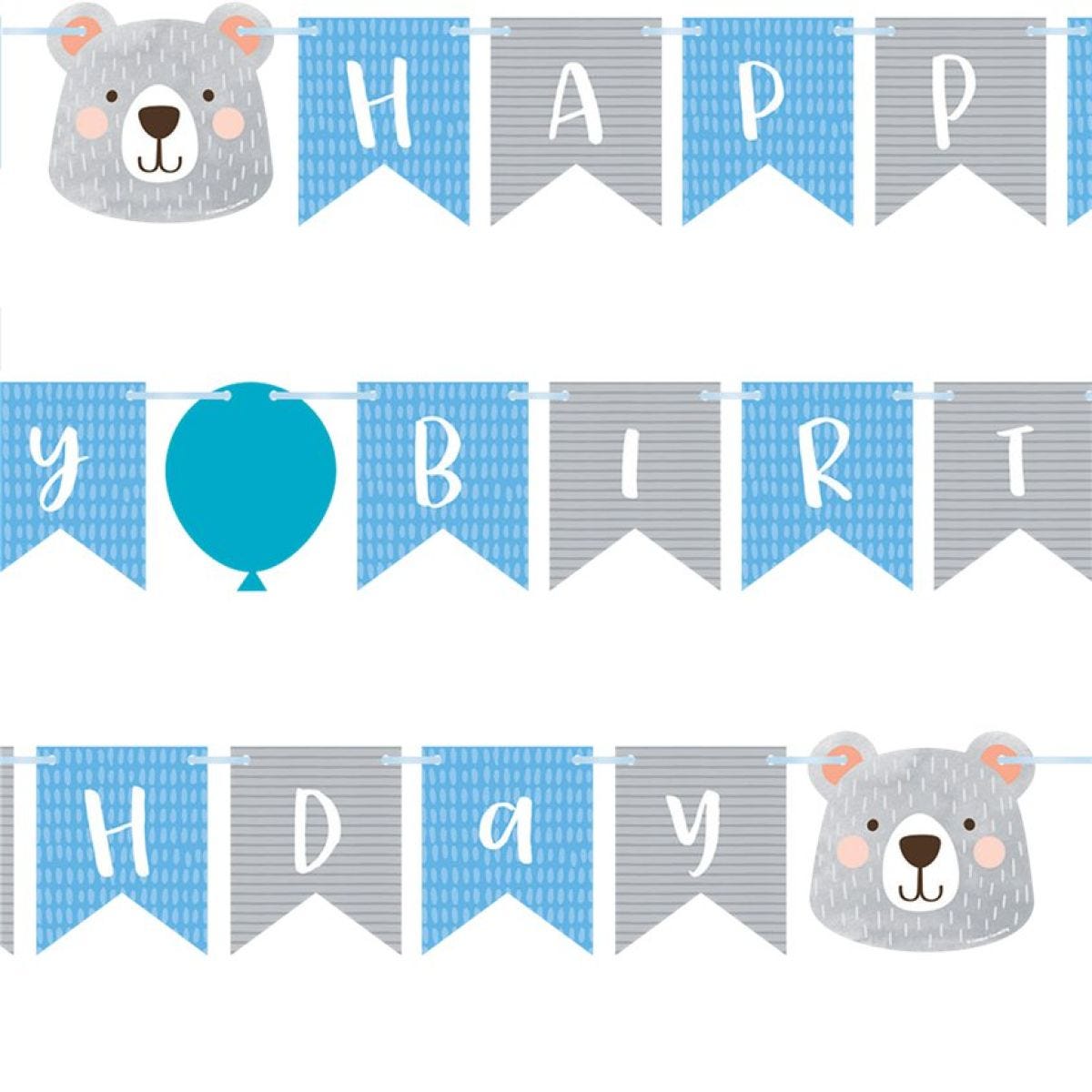 Birthday Bear Ribbon Banner with 1st Birthday Stickers - 1.9m