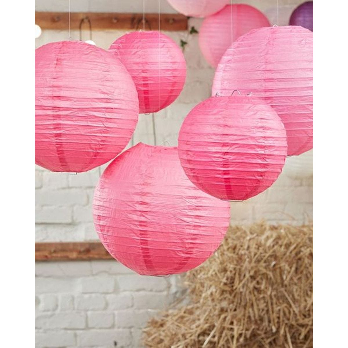 Boho Wedding Hot Pink Paper Lanterns - 30cm & 20.5cm