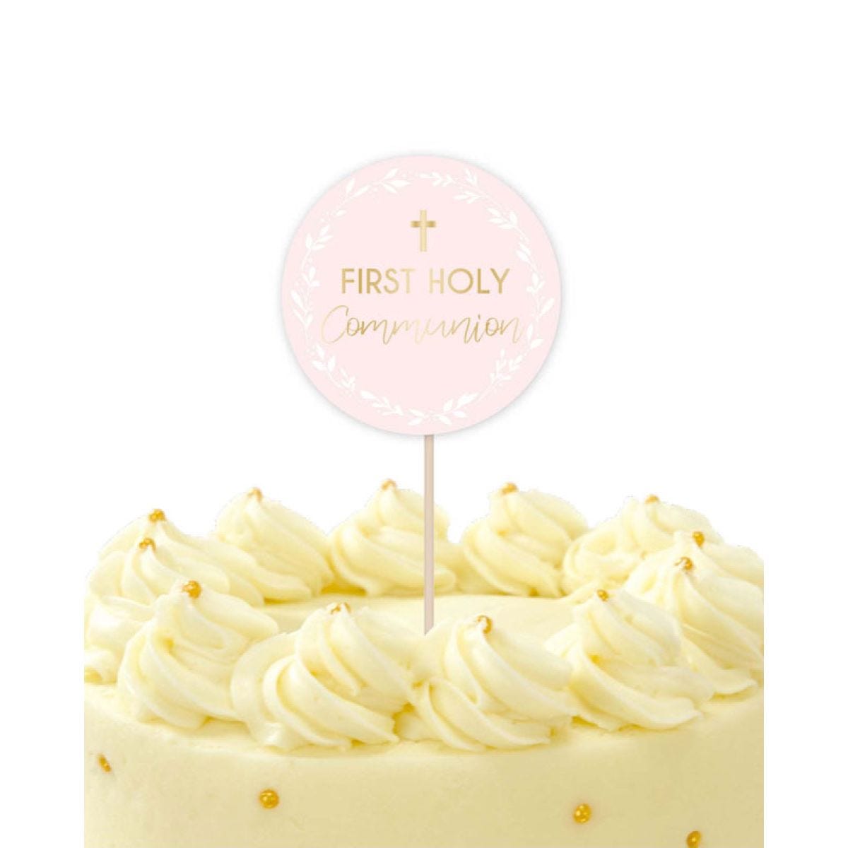 Pink Botanical &apos;First Holy Communion&apos; Cake Topper