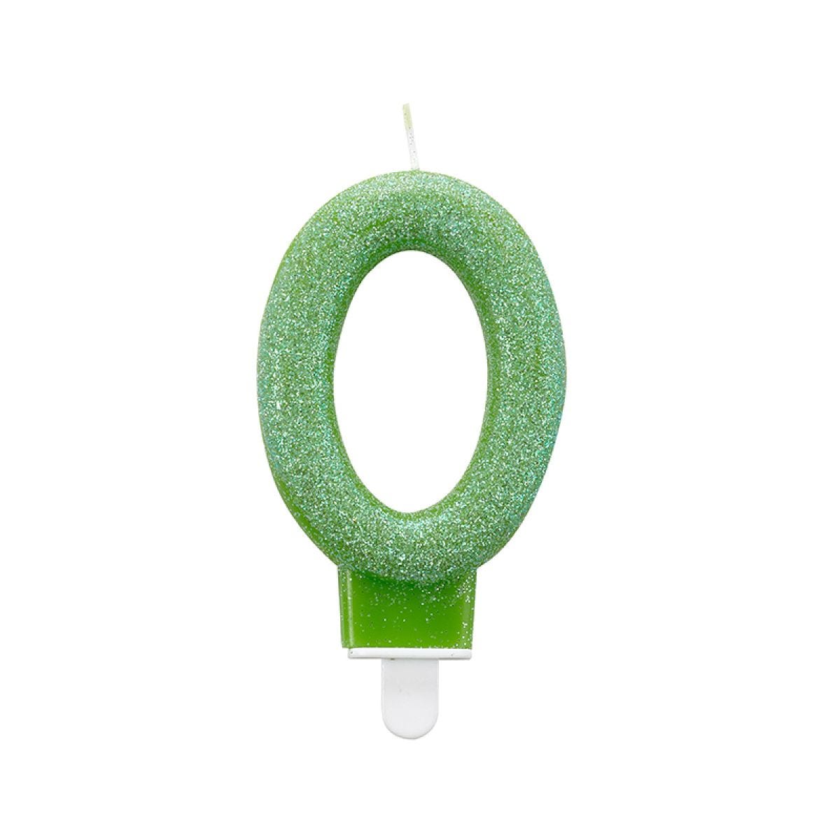 0 Green Glitter Candle - 7.5cm