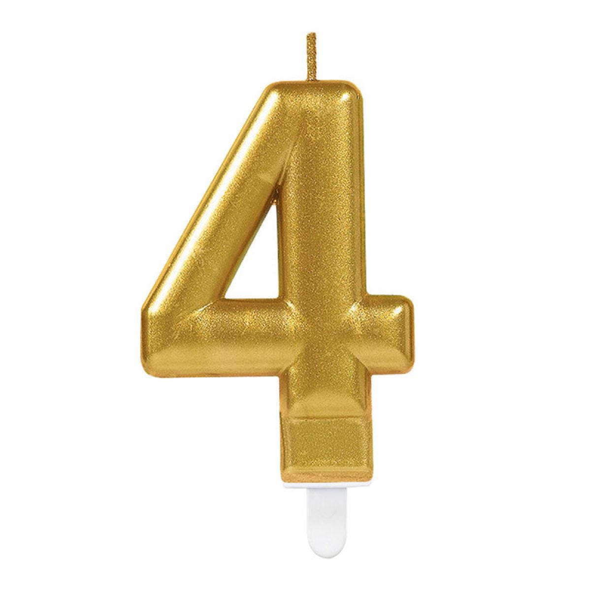 Gold Number 4 Candle - 7.5cm