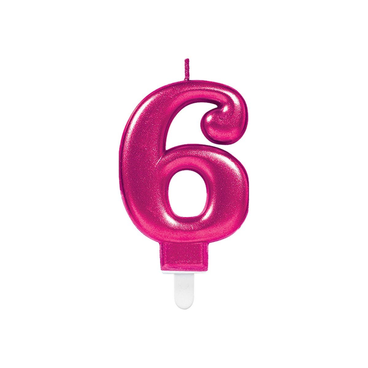 Pink Number 6 Candle - 7.5cm