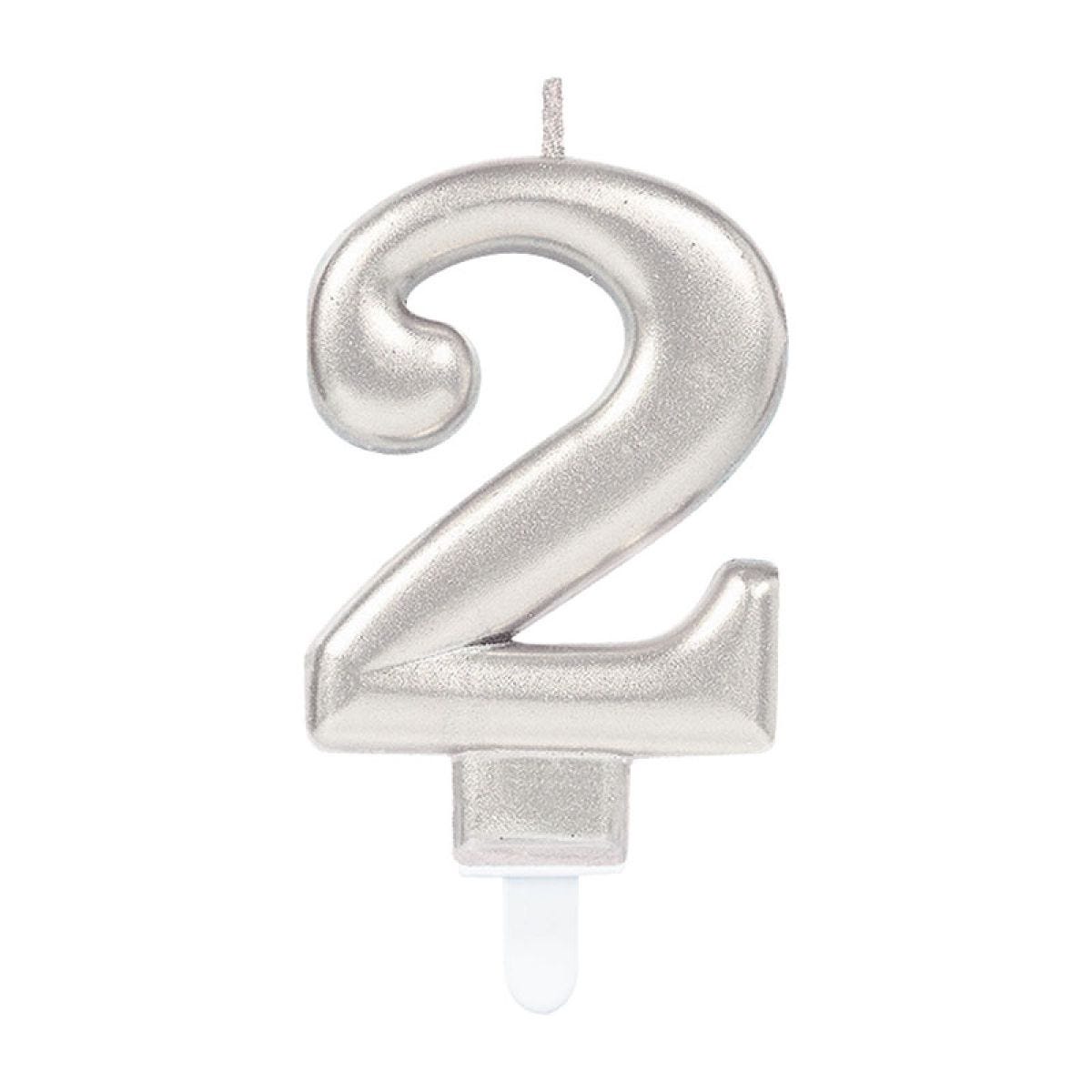 Silver Number 2 Candle - 7.5cm