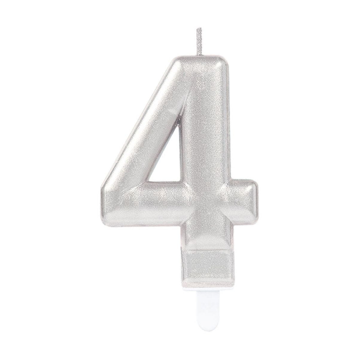 Silver Number 4 Candle - 7.5cm