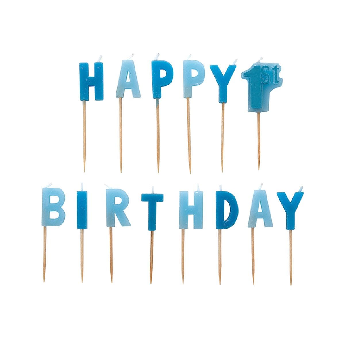 Blue &apos;Happy 1st Birthday&apos; Candles (14pk)