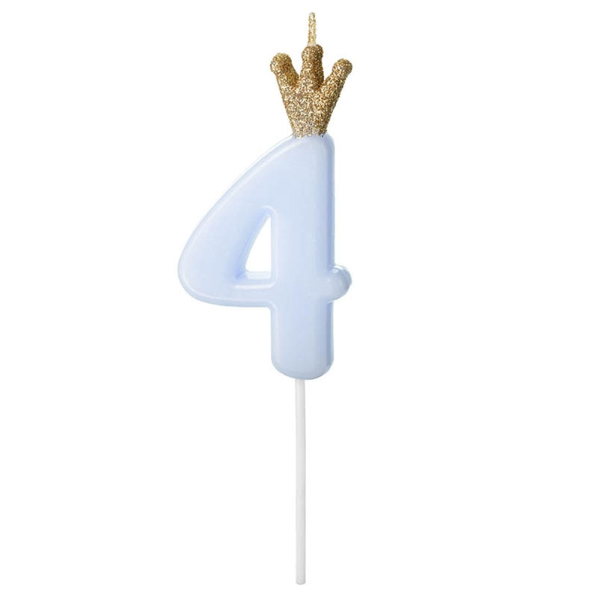 Light Blue Number 4 Candle with Crown - 9.5cm