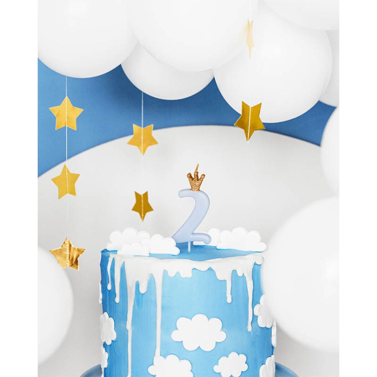 Light Blue Number 2 Candle with Crown - 9.5cm
