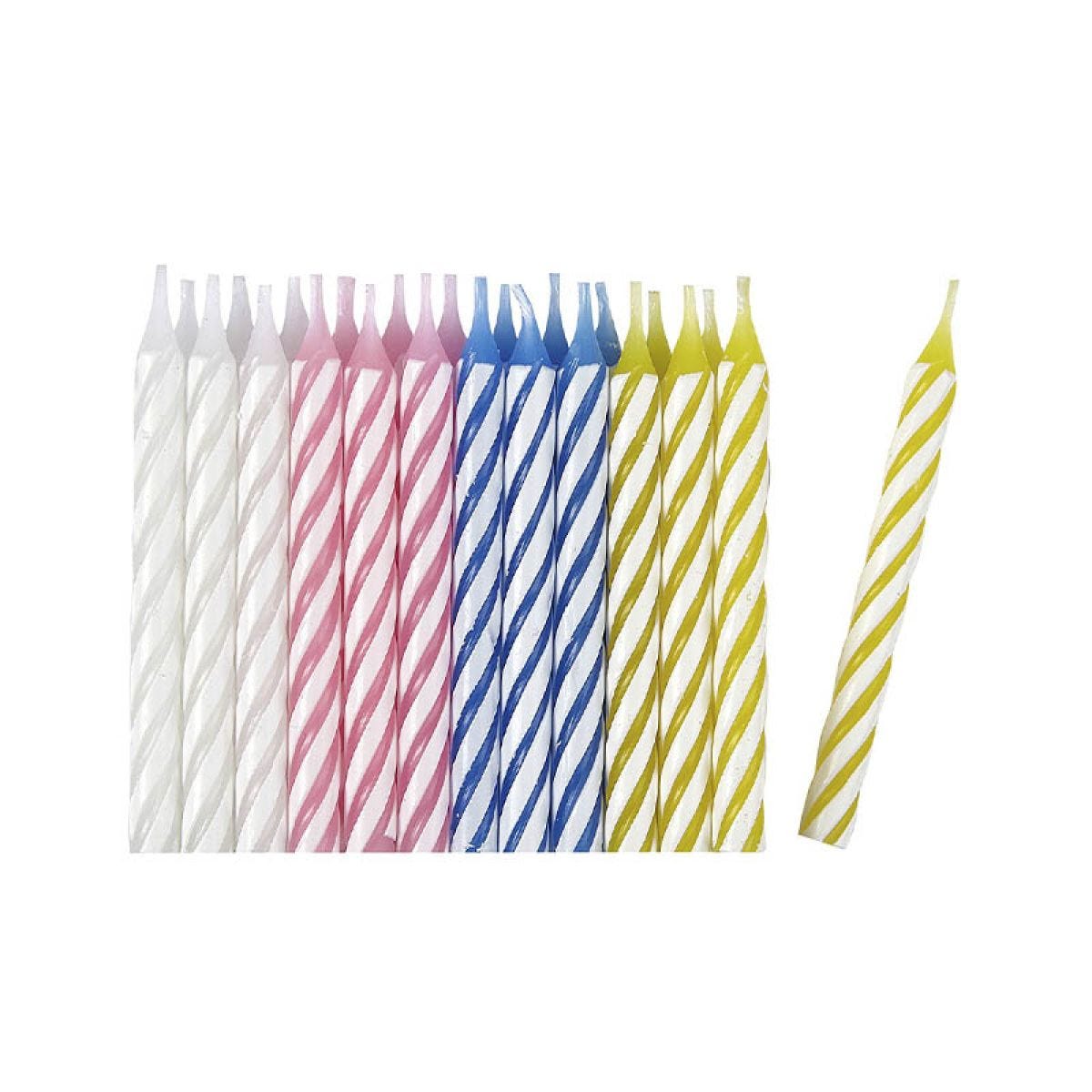 Multicolour Stripe Metallic Spiral Candles (24pk)